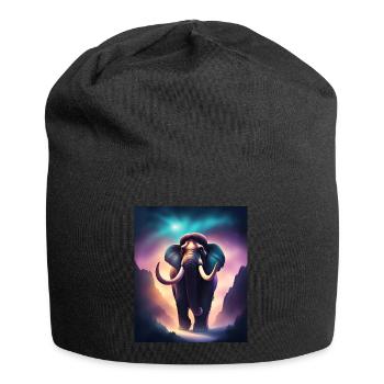 Cooles Mammut mit lila Hintergrund - Jersey-Beanie - Schwarz - Vorne