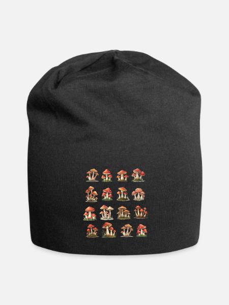 Red Mushrooms - Jersey Beanie - black