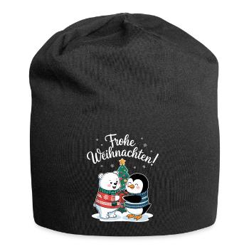 Frohe Weihnachten Eisbär Pinguin süß Bescherung - Jersey-Beanie - Schwarz - Vorne