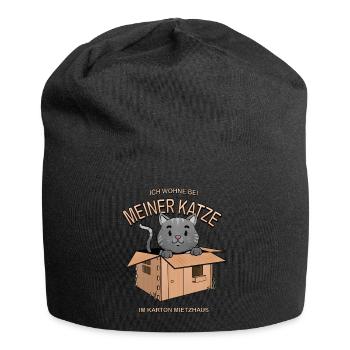 Ich wohne bei meiner Katze, Miezhaus - Jersey-Beanie - Schwarz - Vorne