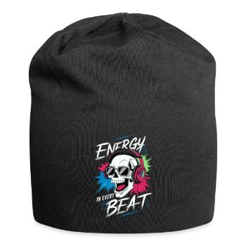 Totenkopf mit Kopfs - Energy in every beat - Jersey Beanie - black - Front
