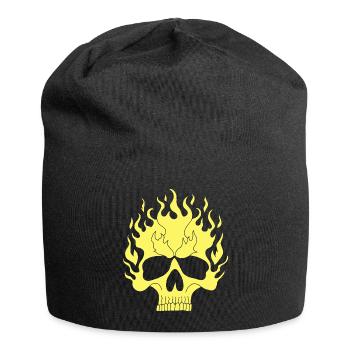 Gelber Flammender Schädel - Jersey-Beanie - Schwarz - Vorne