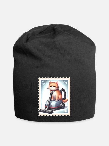 Fun Cat auf Staubsauger - Jersey-Beanie - Schwarz