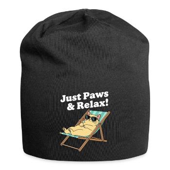 Relax Katze im Liegestuhl - Jersey-Beanie - Schwarz - Vorne