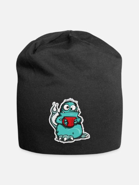 Kaffee-Monster im Comic-Stil - Jersey-Beanie - Schwarz