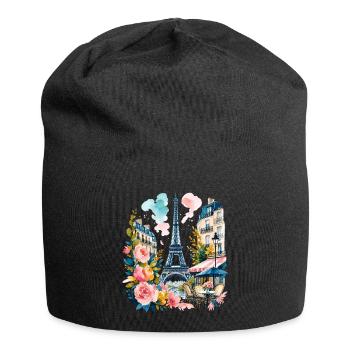 Tour Eiffel Paris Aquarelle florale vintage - Bonnet en jersey - noir - Devant