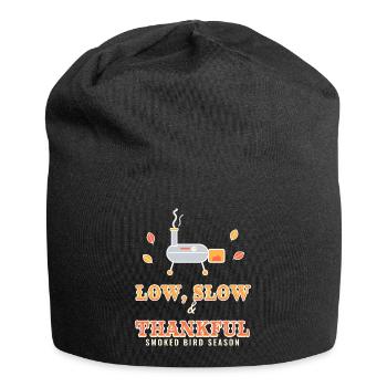 Niedriger, langsamer und dankbarer Thanksgiving-BBQ-Raucher - Jersey-Beanie - Schwarz - Vorne