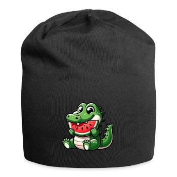 Krokodil Mit Wassermelone Fruchtig Niedlich - Jersey-Beanie - Schwarz - Vorne