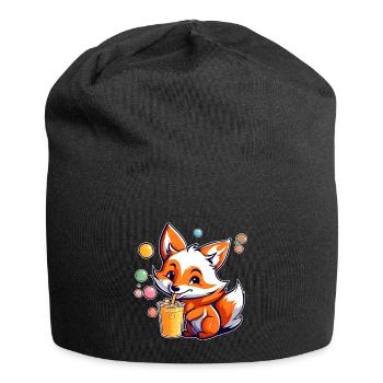 Cute Fox with Bubble Tea - Jersey Beanie - black - Front