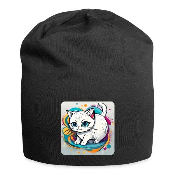 Cute white cat with blue eyes - Jersey Beanie - black - Front