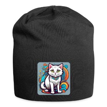 Weiße Grinsekatze - Jersey-Beanie - Schwarz - Vorne