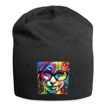 Woman with glasses in grafitti style - Jersey Beanie - black - Front