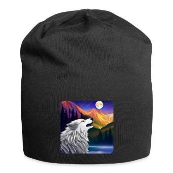 Stolzer Wolf Spiritanimal - Jersey-Beanie - Schwarz - Vorne