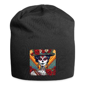 Dia de los Muertos Woman with Roses - Jersey Beanie - black - Front