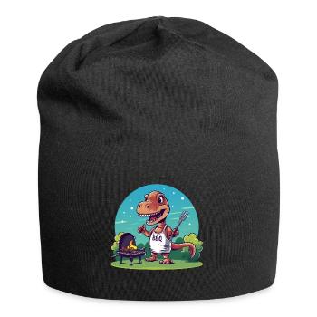 Cute Comic Dino beim Grillfest - Jersey-Beanie - Schwarz - Vorne