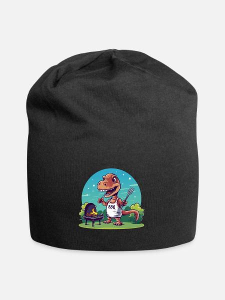 Cute Comic Dino beim Grillfest - Jersey-Beanie - Schwarz