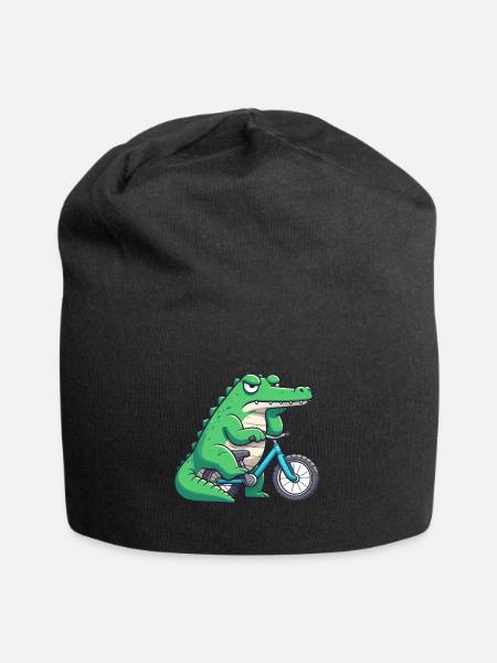 Lustiges Krokodil auf Fahrrad langweilig - Jersey-Beanie - Schwarz