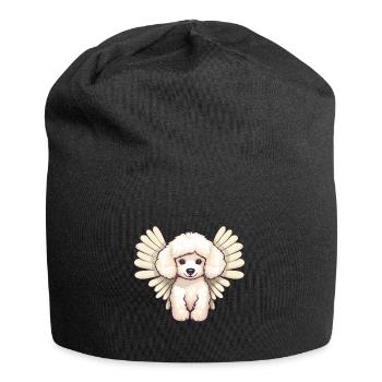 Doux caniche blanc avec des ailes d'ange - - Bonnet en jersey - noir - Devant
