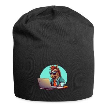 Horse Power CEO - Café et ordinateur portable en entreprise - Bonnet en jersey - noir - Devant