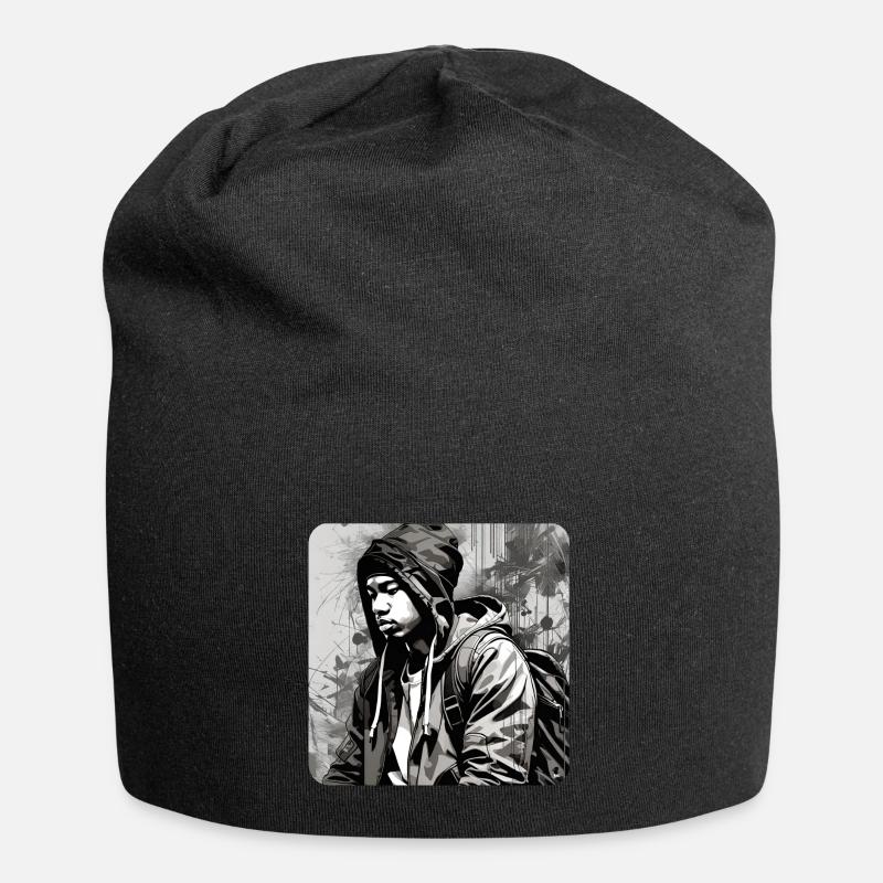 Mann im Hip Hop Rap Style - Jersey-Beanie - Schwarz