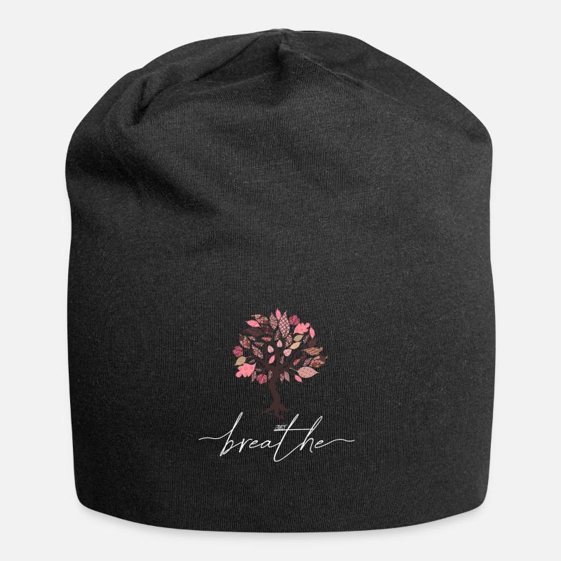 Just Breathe Tree Spring Yoga Meditation Summer - Jersey Beanie - black