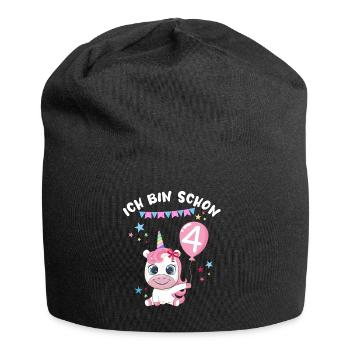 Ich bin schon 4 Einhorn Geburtstag Luftballon Süß - Jersey-Beanie - Schwarz - Vorne