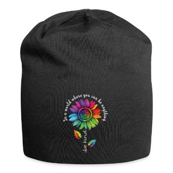Be Kind LGBTQ Regenbogen Sonnenblume Blume CSD - Jersey-Beanie - Schwarz - Vorne