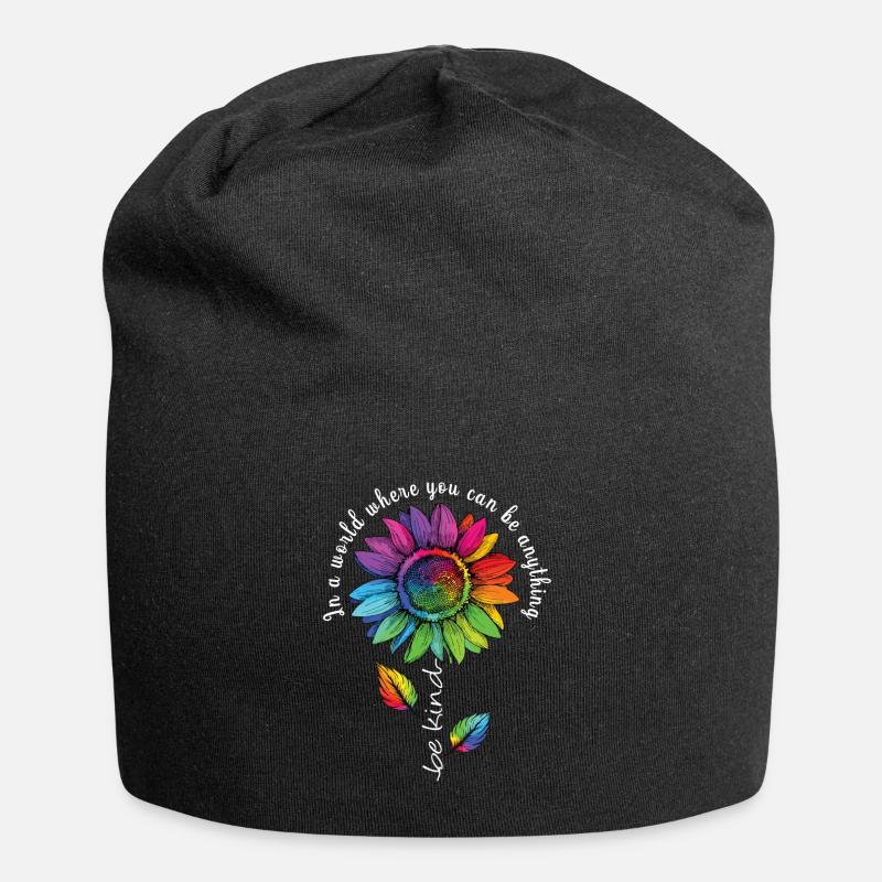 Be Kind LGBTQ Regenbogen Sonnenblume Blume CSD - Jersey-Beanie - Schwarz