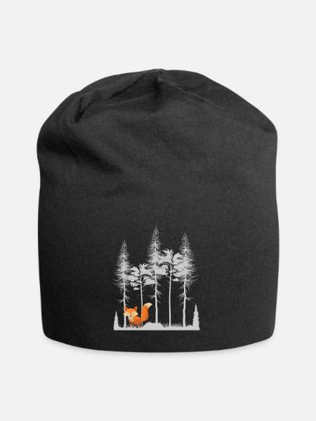 Süßer Fuchs im Wald Retro Muster Vintage Baum Wald - Jersey-Beanie - Schwarz