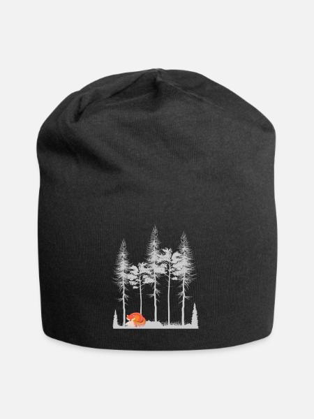 Süßer Fuchs im Wald Retro Muster Vintage Baum Wald - Jersey-Beanie - Schwarz
