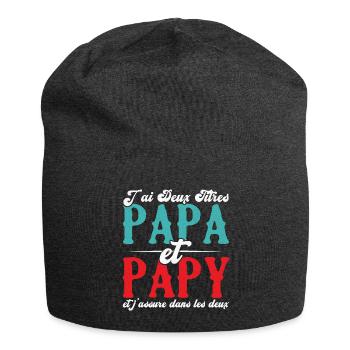 J'ai deux titres papa et papy - Bonnet en jersey - charbon - Devant