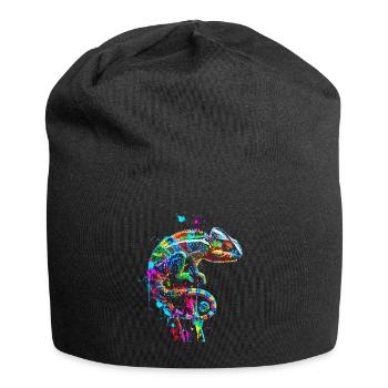 Chamäleon Motiv Tier Tierliebhaber Reptilien Echse - Jersey-Beanie - Schwarz - Vorne