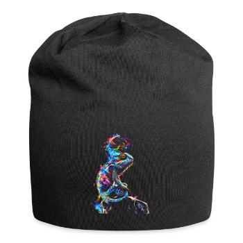 Chamäleon Motiv Tier Tierliebhaber Reptilien Echse - Jersey-Beanie - Schwarz - Vorne