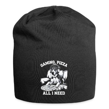 Funny Dog Gaming Pizza Gamer Gamer Gaming - Jersey Beanie - black - Front
