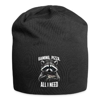 Funny Raccoon Gaming Pizza Gamer Gamer Gaming - Jersey Beanie - black - Front