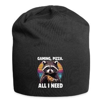Funny Raccoon Gaming Pizza Gamer Gamer Gaming - Jersey Beanie - black - Front