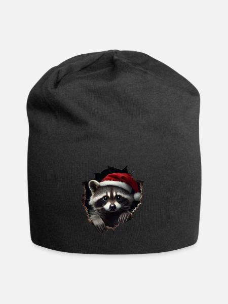Lustiges Weihnachten Waschbär mit Weihnachtsmütze - Jersey-Beanie - Schwarz