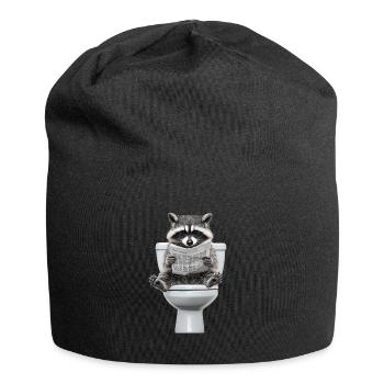 Drôle de raton laveur sur les toilettes avec journal zoo animal de compagnie - Bonnet en jersey - noir - Devant