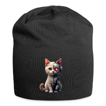 Lustige Roboter Katze Tech Katzen Cyborg Tier Cat - Jersey-Beanie - Schwarz - Vorne