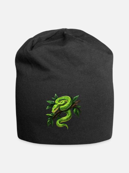 Grüner Baumpython Schlangen Liebhaber Terrarium - Jersey-Beanie - Schwarz