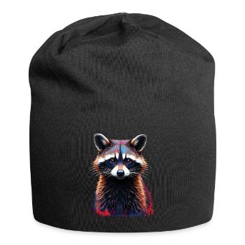 Raccoon Motif Animal Lover Art Artwork - Jersey Beanie - black - Front