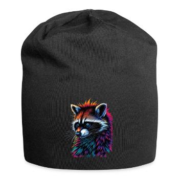 Raccoon Motif Animal Lover Art Artwork - Jersey Beanie - black - Front