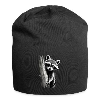 Raccoon Motif Animal Lover Art Artwork - Jersey Beanie - black - Front