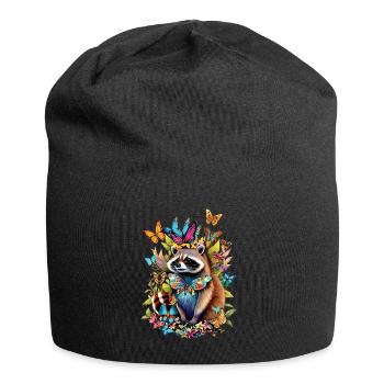 Raccoon Motif Animal Lover Art Artwork - Jersey Beanie - black - Front