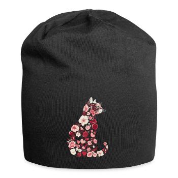 Flowers Cat for Cats Owners and Valentine's Day - Jersey Beanie - black - Front