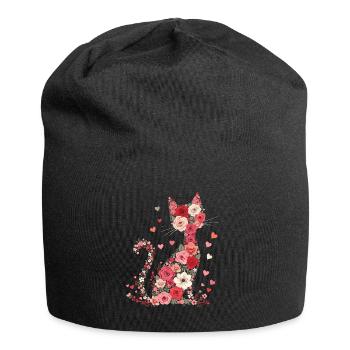 Blumen Katze für Katzen Besitzer und Valentinstag - Jersey-Beanie - Schwarz - Vorne
