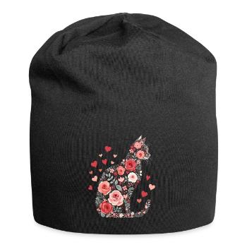 Blumen Katze für Katzen Besitzer und Valentinstag - Jersey-Beanie - Schwarz - Vorne