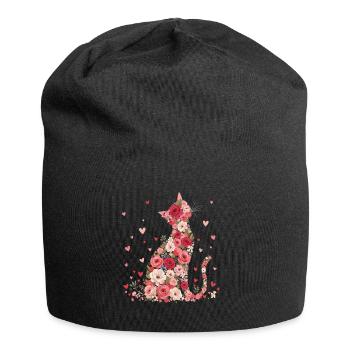 Blumen Katze für Katzen Besitzer und Valentinstag - Jersey-Beanie - Schwarz - Vorne