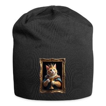 Medieval Cat in Picture Frame Art Crown - Jersey Beanie - black - Front
