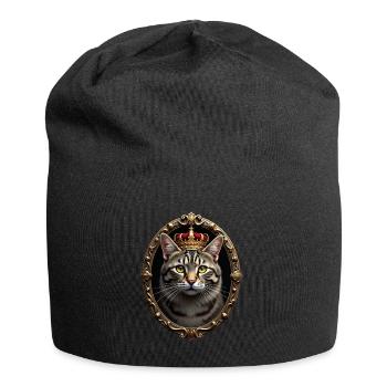 Medieval Cat in Picture Frame Art Crown - Jersey Beanie - black - Front
